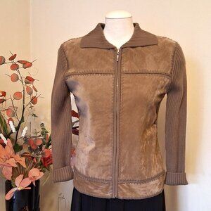 NWT Woman's Light Brown Camel Zip-Up Cardigan Knitwear Lightweight Sweater 6 S